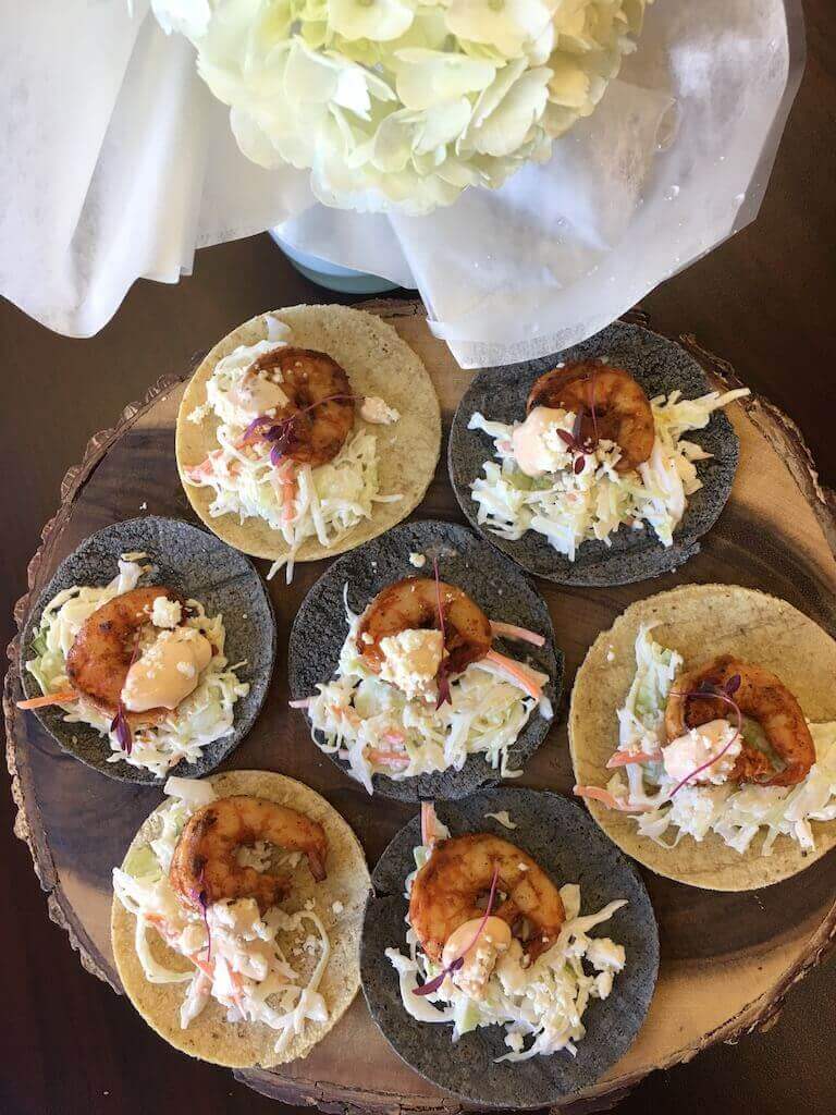 Mini Shrimp Tacos with Smoked Chipotle Aioli vegetarian -pescatarian - contains dairy 1