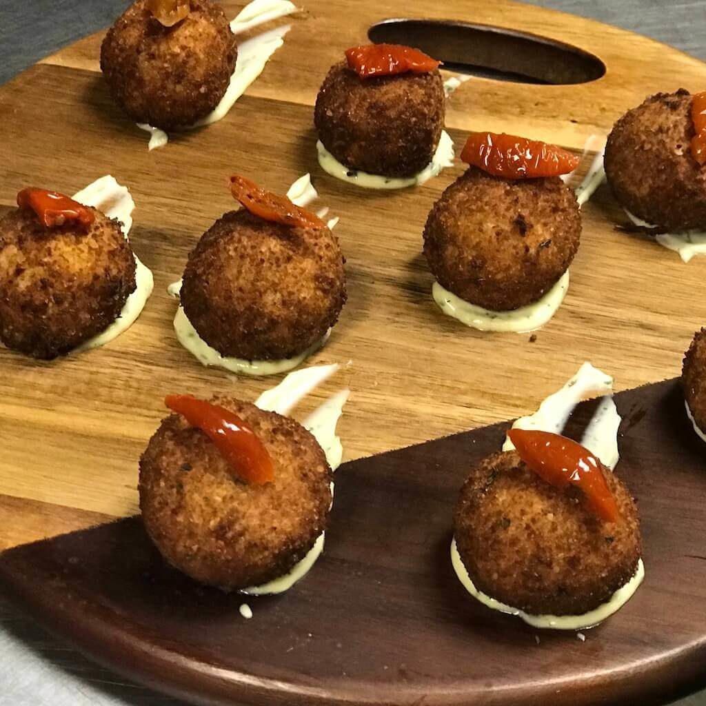 Tomato Risotto Balls with Basil Aioli and Dried Tomatoes (vegan, gluten-free